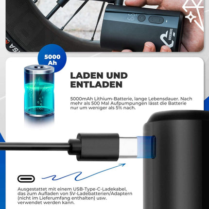 Mini Elektrische Akku Luftpumpe LED - Anzeige (Fahrrad Luftpumpen) kaufen bei Linkreich – Jetzt entdecken!