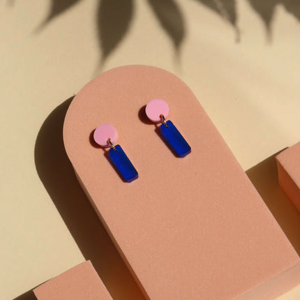 Mini Sticks Statement Ohrringe - rosa tintenblau