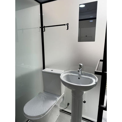 Mobile Duschkabine mit WC & Waschbecken – 140×110×215 cm – Komplettmodul (Duschkabinen) kaufen bei Linkreich – Jetzt entdecken!