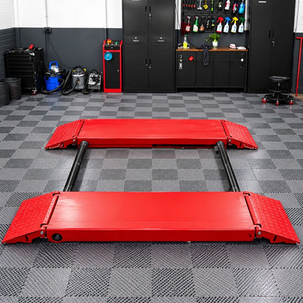 Mobile Scherenhebebühne – Mittelhub 3.500 kg, Hubhöhe 110–1.200 mm, mit Auffahrrampen und Transportrollen