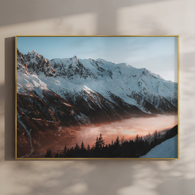 Mont Blanc Massif Sunset Wall Art - Golden Hour Chamonix Landscape Print