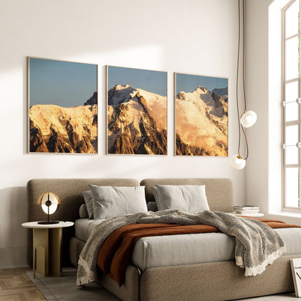 Aiguille du Midi Sunset Photography Prints - Mountain Triptych Wall Art