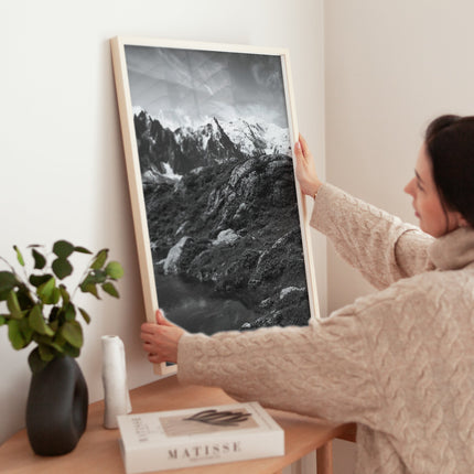 Black and White Lac Blanc Wall Art - Modern Alpine Landscape Print