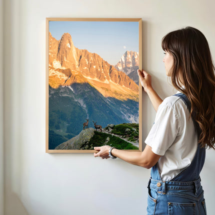 Les Drus Ibex Sunset Print – Mont Blanc Alpine Wildlife and Nature Wall Art