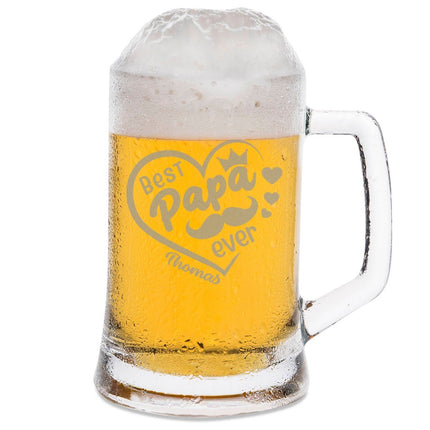SEO. Montana Bierkrug mit Gravur "Best Papa ever" mit Namen - 0,3 L Linkreich
