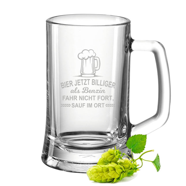 SEO. Montana Bierkrug mit Gravur "Bier jetzt billiger als Benzin" - 0,3 L Linkreich