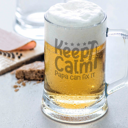 SEO. Montana Bierkrug mit Gravur "Keep calm papa can fix it" - 0,3 L Linkreich