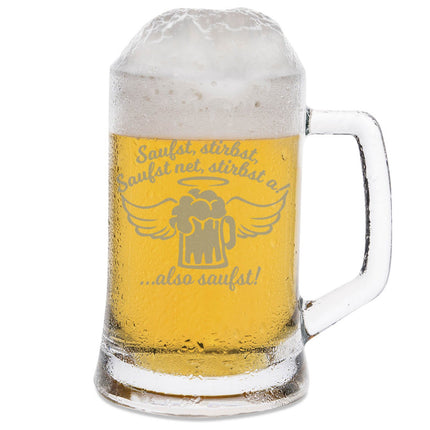 SEO. Montana Bierkrug mit Gravur "Saufst, stirbst, saufst net, stirbst a" - 0,3 L Linkreich