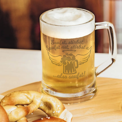 SEO. Montana Bierkrug mit Gravur "Saufst, stirbst, saufst net, stirbst a" - 0,3 L Linkreich