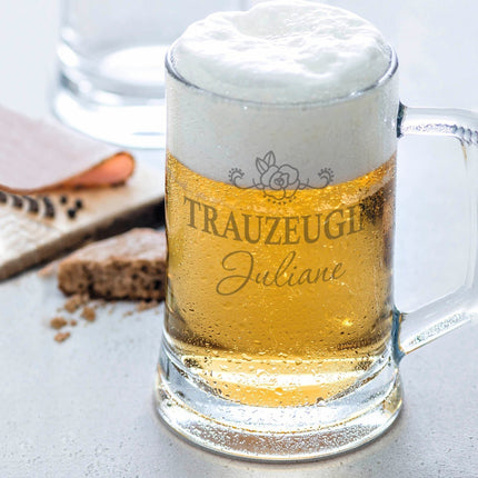 SEO. Montana Bierkrug mit Gravur "Trauzeugin" mit Name - 0,3 L Linkreich