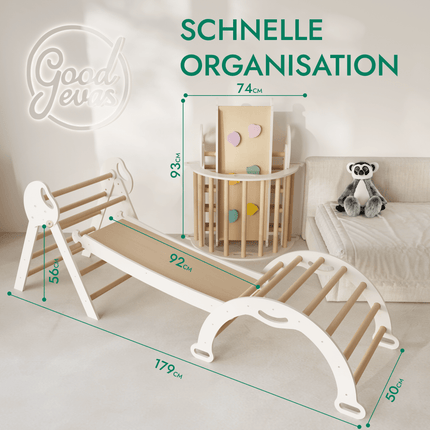 Montessori 4in1 Kletterdreieck für Babys: Pikler-Dreieck, Kletterbogen, Rutschbrett und Kissen für Kleinkinder (1–3 Jahre)