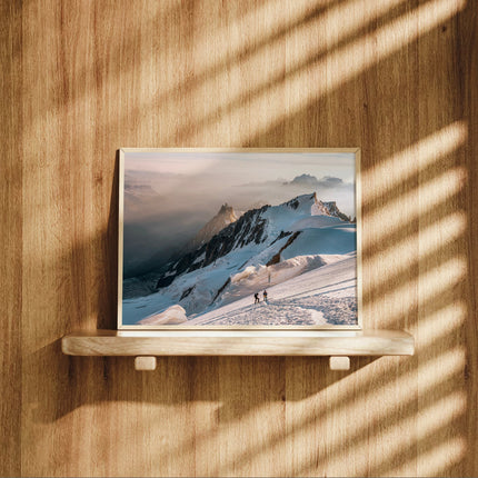 Mont Blanc Mountaineering Wall Art – Climbers at Sunrise, Chamonix Alpine Print