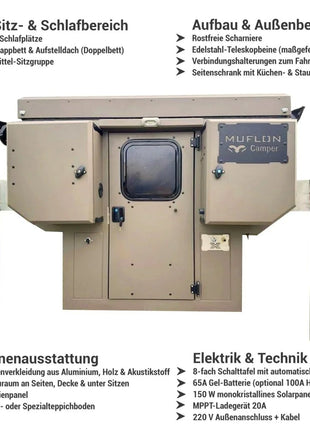 Muflon Camper Pop-Up Absetzkabine , (Doppelbett), Diesel-Standheizung, Mittelsitzgruppe, Aluminium-Leichtbau - Linkreich