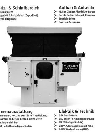 Muflon Camper Pop-Up Absetzkabine – Weiß Matt, Diesel-Standheizung, 2 Schlafplätze, Aufstelldach & Mittelsitzgruppe - Linkreich