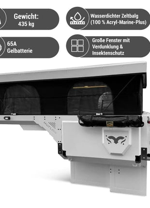 Muflon Camper Pop-Up Absetzkabine – Weiß Matt, Diesel-Standheizung, 2 Schlafplätze, Aufstelldach & Mittelsitzgruppe - Linkreich