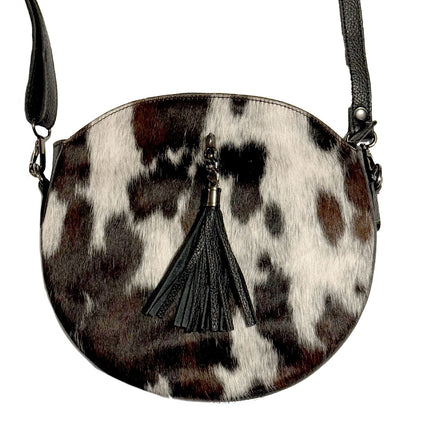 Kopie von Runde Umhänge Handtasche mit Kuhfell