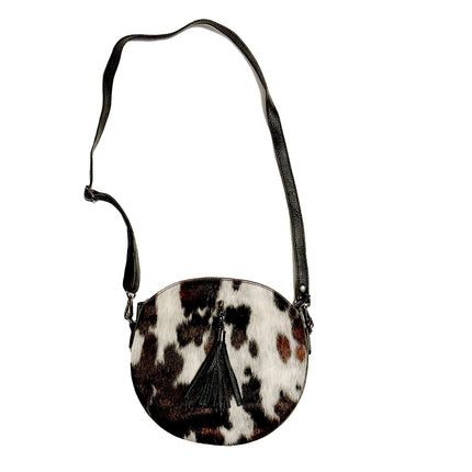 Kopie von Runde Umhänge Handtasche mit Kuhfell