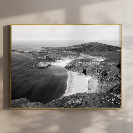 Murder Hole Beach Wall Art Print – Aerial Black & White Irish Coastline
