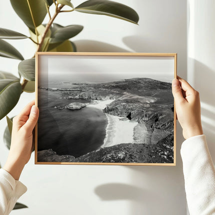 Murder Hole Beach Wall Art Print – Aerial Black & White Irish Coastline