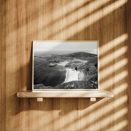 Murder Hole Beach Wall Art Print – Aerial Black & White Irish Coastline