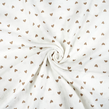 Pucksack Musselin Herzen braun mitwachsend – Ganzjahres Babyschlafsack