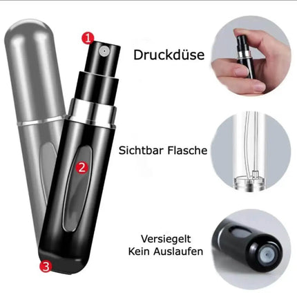 Eleganter Parfümzerstäuber Schwarz – Kompakte 5 ml Nachfüllflasche für Reisen