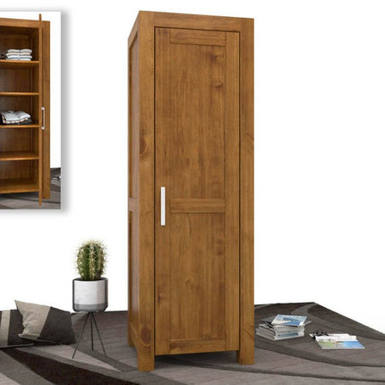 SEO. NATURA Kleiderschrank 1 - Türig mit Regale Massivholz - Natur Linkreich