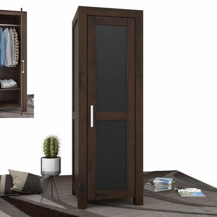 SEO. NATURA Leather Kleiderschrank 1 - Türig mit Kleiderstange Massivholz - Natur Linkreich