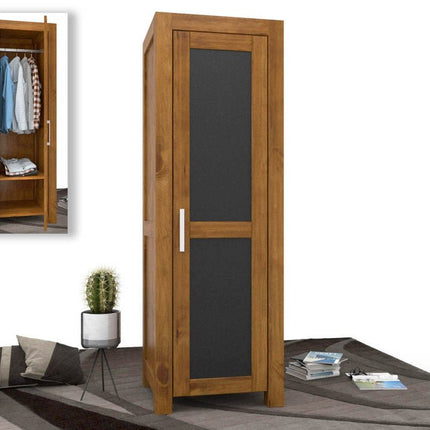 SEO. NATURA Leather Kleiderschrank 1 - Türig mit Kleiderstange Massivholz - Natur Linkreich