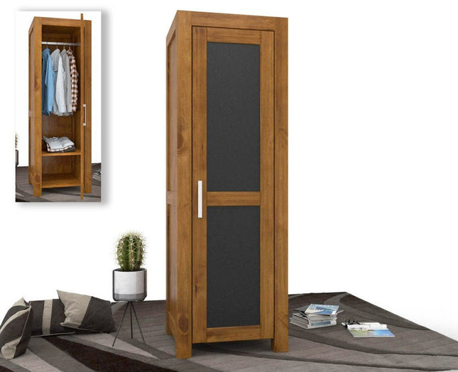 SEO. NATURA Leather Kleiderschrank 1 - Türig mit Kleiderstange Massivholz - Natur Linkreich