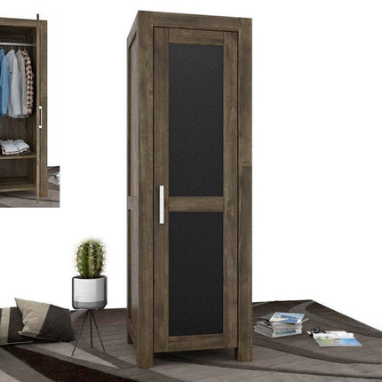 SEO. NATURA Leather Kleiderschrank 1 - Türig mit Kleiderstange Massivholz - Natur Linkreich