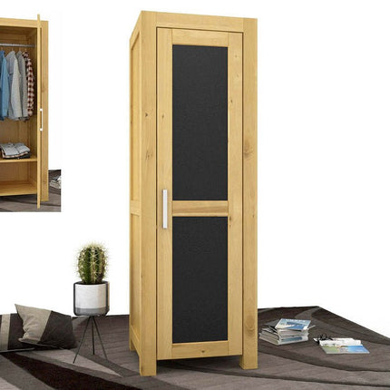 SEO. NATURA Leather Kleiderschrank 1 - Türig mit Kleiderstange Massivholz - Natur Linkreich