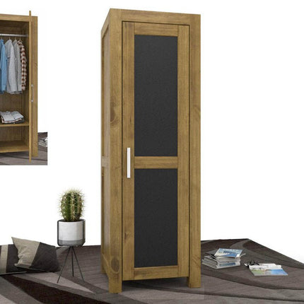 SEO. NATURA Leather Kleiderschrank 1 - Türig mit Kleiderstange Massivholz - Natur Linkreich