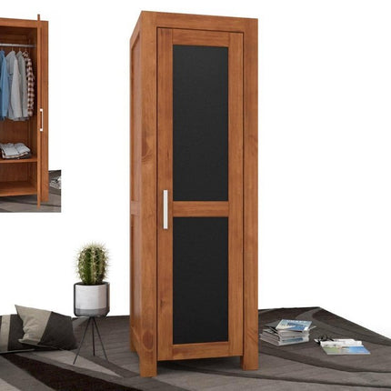SEO. NATURA Leather Kleiderschrank 1 - Türig mit Kleiderstange Massivholz - Natur Linkreich