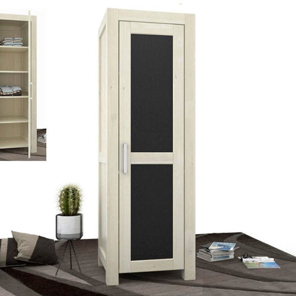 SEO. NATURA LEATHER Kleiderschrank 1 - Türig mit Regale Massivholz - Weiss Linkreich