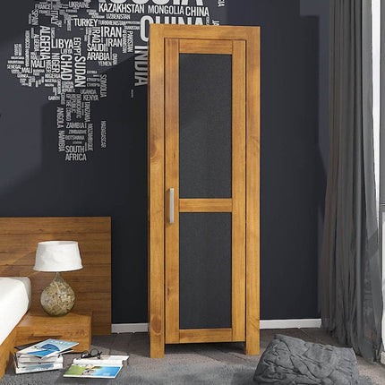 SEO. NATURA LEATHER Kleiderschrank 1 - Türig mit Regale Massivholz - Natur Linkreich