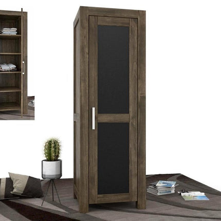 SEO. NATURA LEATHER Kleiderschrank 1 - Türig mit Regale Massivholz - Light - Wenge Linkreich