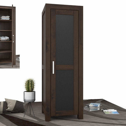 SEO. NATURA LEATHER Kleiderschrank 1 - Türig mit Regale Massivholz - Wenge Linkreich
