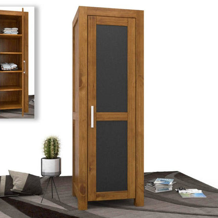 SEO. NATURA LEATHER Kleiderschrank 1 - Türig mit Regale Massivholz - Nussbaum Linkreich
