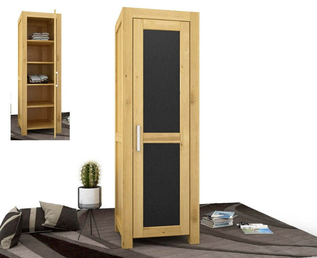 SEO. NATURA LEATHER Kleiderschrank 1 - Türig mit Regale Massivholz - Natur Linkreich