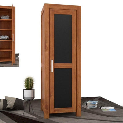 SEO. NATURA LEATHER Kleiderschrank 1 - Türig mit Regale Massivholz - Kastanie Linkreich