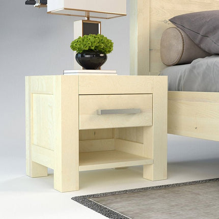 SEO. NATURA Massivholz Nachttisch mit 1 - Schublade - Weiss Linkreich