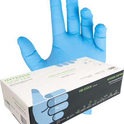 SEO. Nitril Einweghandschuhe „Intense Softer“ – Puderfrei & Lebensmittelecht - Blau Linkreich