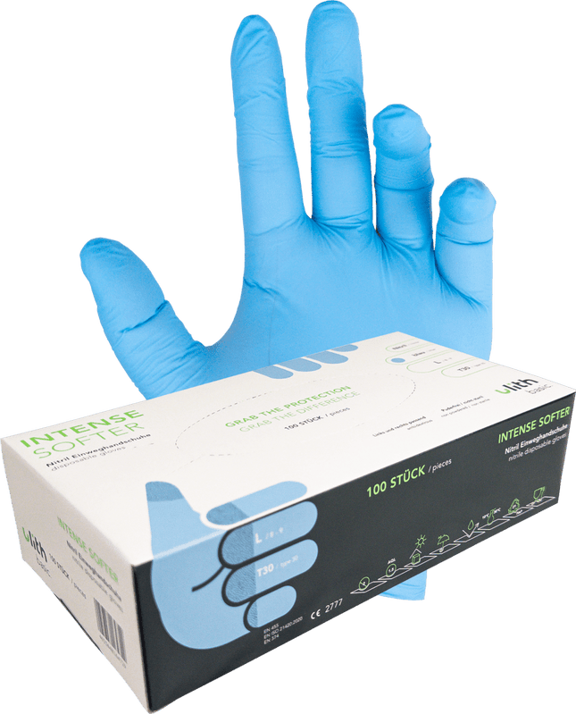 SEO. Nitril Einweghandschuhe „Intense Softer“ – Puderfrei & Lebensmittelecht - Blau Linkreich