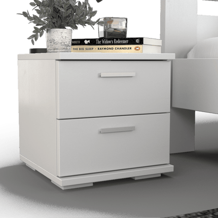 SEO. Nobis Kiefer Massivholz Nachttisch | 2-Schubladen Nachtschrank aus 100% Bio Kiefer - Schneeweiss Linkreich