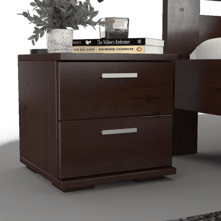 SEO. Nobis Kiefer Massivholz Nachttisch | 2-Schubladen Nachtschrank aus 100% Bio Kiefer - Wenge Linkreich