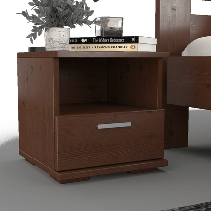 SEO. Nobis Kiefer Massivholz Nachttisch mit 1 Schublade und Regal | 100% Bio Kiefer - Kolonial Linkreich