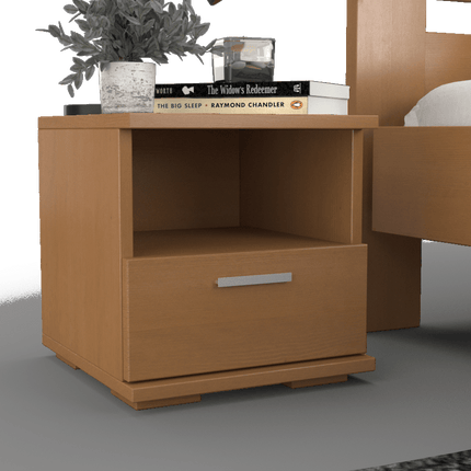 SEO. Nobis Kiefer Massivholz Nachttisch mit 1 Schublade und Regal | 100% Bio Kiefer - Capuccino Linkreich