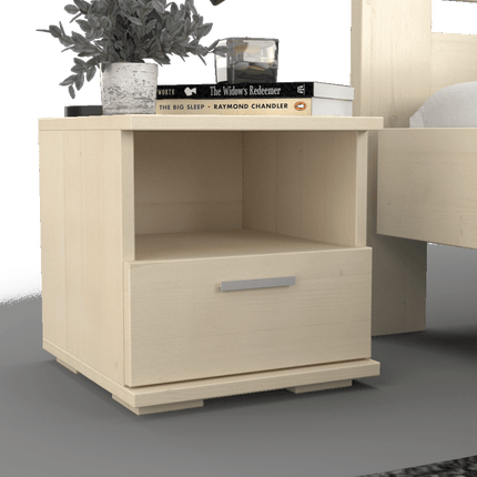 SEO. Nobis Kiefer Massivholz Nachttisch mit 1 Schublade und Regal | 100% Bio Kiefer - Weiss Linkreich