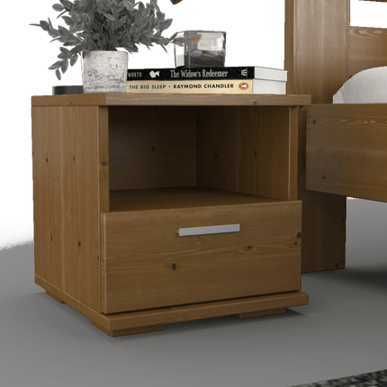 SEO. Nobis Kiefer Massivholz Nachttisch mit 1 Schublade und Regal | 100% Bio Kiefer - Antik Kiefer Linkreich